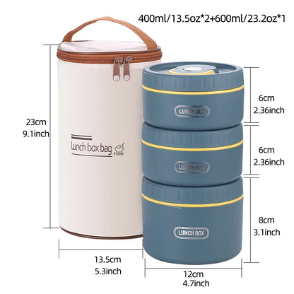 Portable Insulated Food Lunch Container Set with Thermal Lunch Box 3 Separate Stackable Lunch Container for Adult Kids