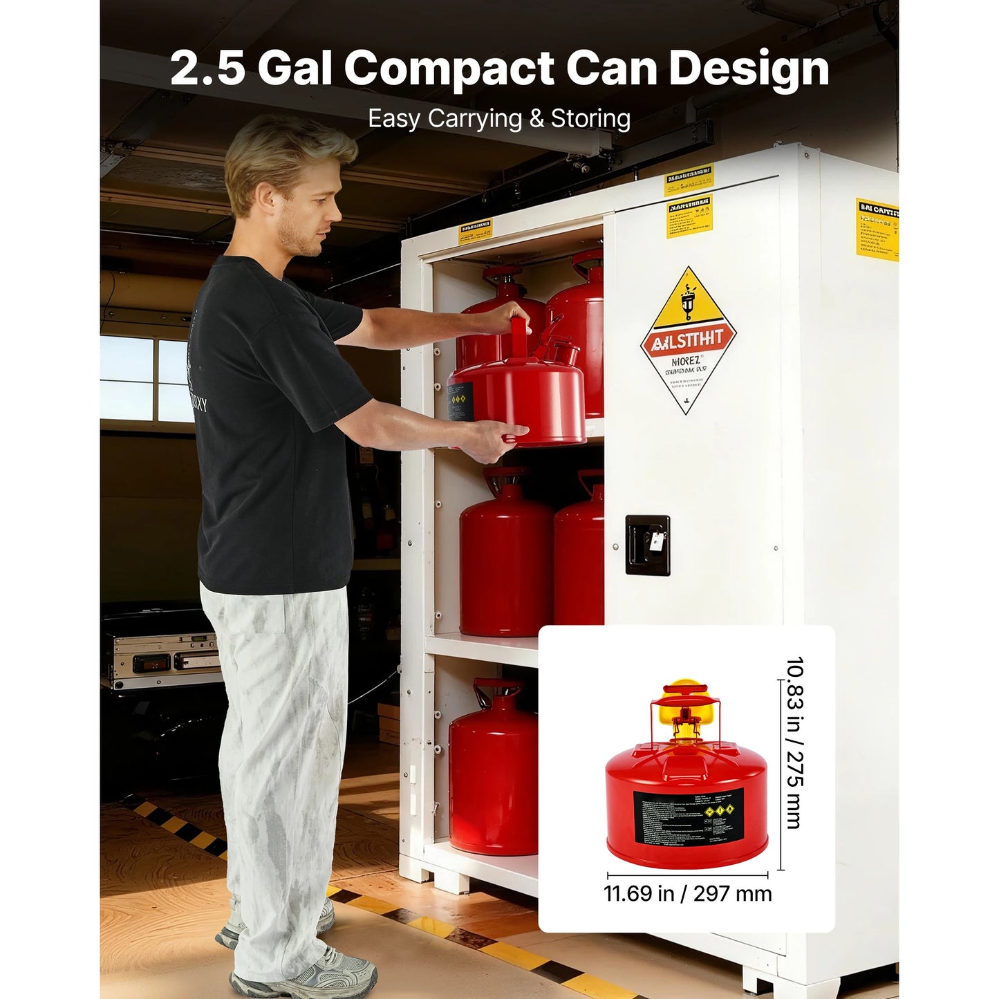 SucceBuy Safety Gas Can 2.5/5 Gallon Type I Safety Can with Stainless Steel Self-Closing Lid and PE Funnel with Ergonomic Handle