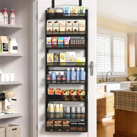 8-Tier Over the door Spice Rack Organizer Large Heavy Duty Metal Wall Mount or Over The Door 2 in 1 Rust-Proof Hanging Storage