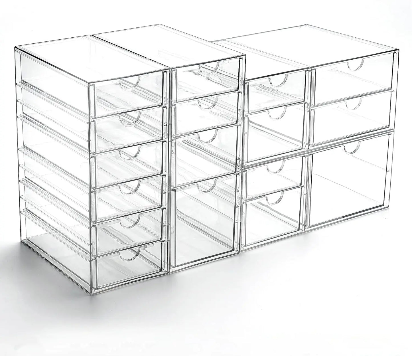 Clear Stackable Drawer Organizer with 17 Drawers, Set of 4 for Craft Office Desk Makeup Jewelry Art Supply Storage