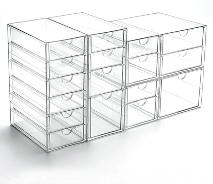 Clear Stackable Drawer Organizer with 17 Drawers, Set of 4 for Craft Office Desk Makeup Jewelry Art Supply Storage