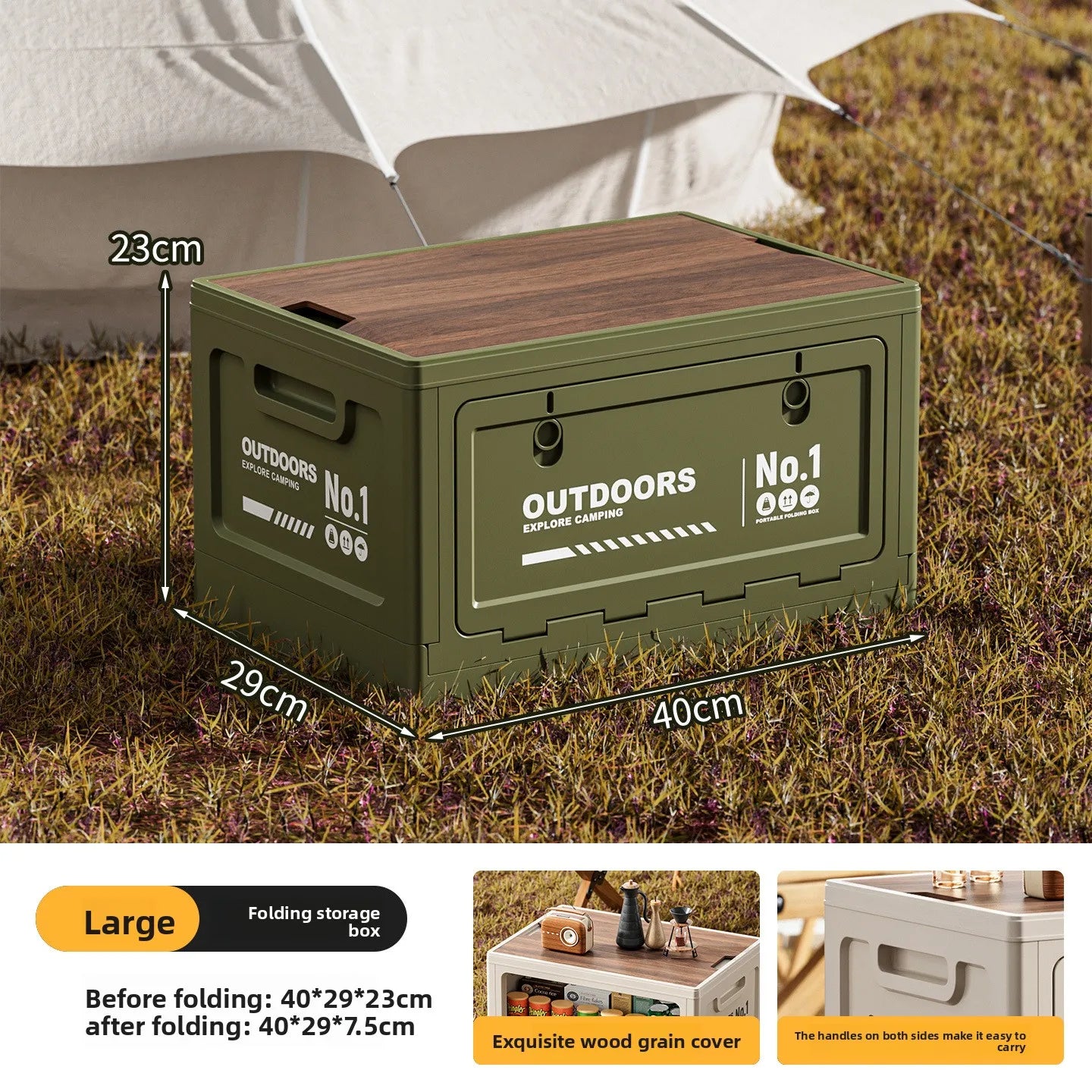 Foldable Storage Box for Camping Outdoor Large Capacity Side Opening Organizer for Car Home Toys Clothes
