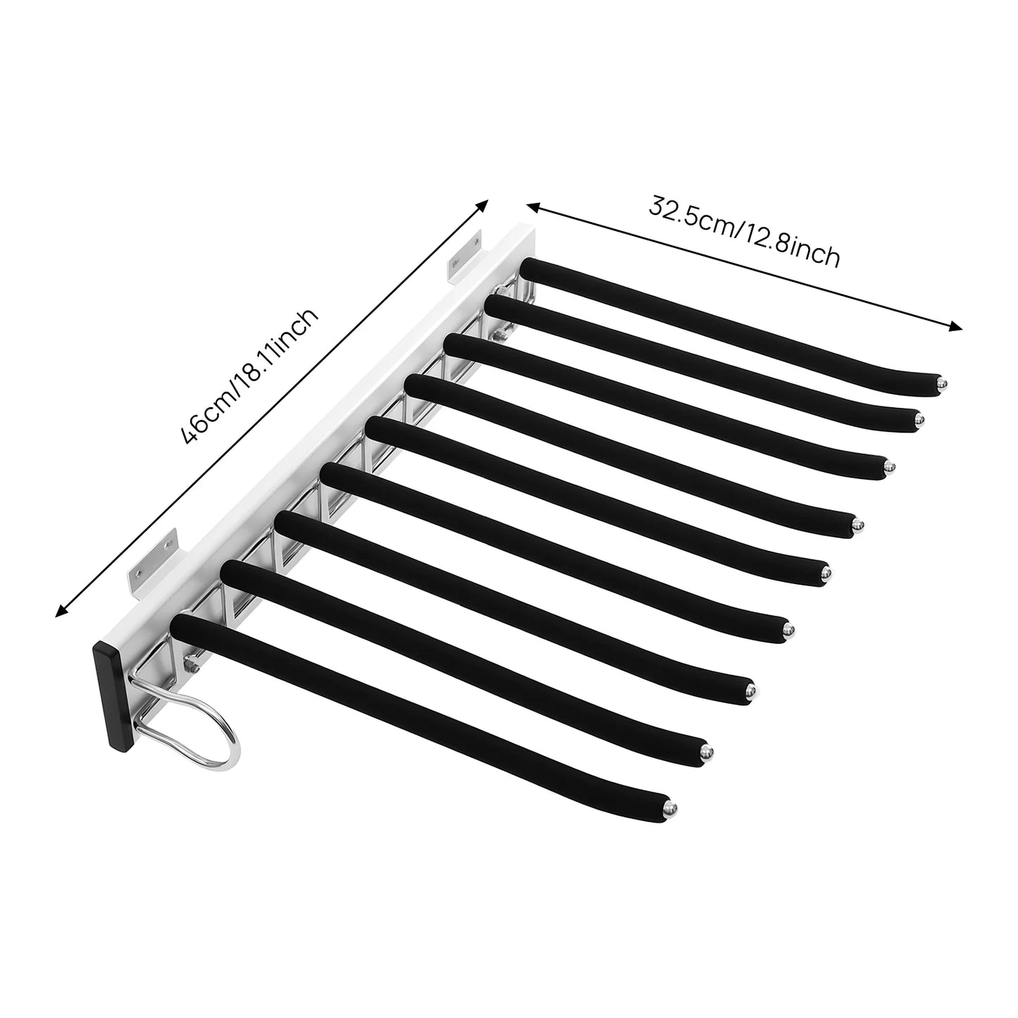 Pull Out Trousers Rack 9 Rods Retractable Wardrobe Pants Organizer Left/Right Wall Mount Space-Saving Closet Storage Rack