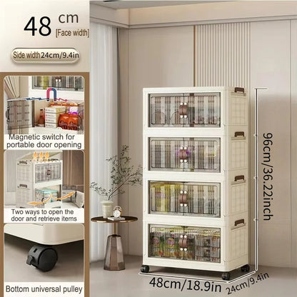 Stackable Plastic Storage Cabinet - Large Capacity with Doors & Wheels, Easy to Assemble, Closed Durable Design, for Bedroom
