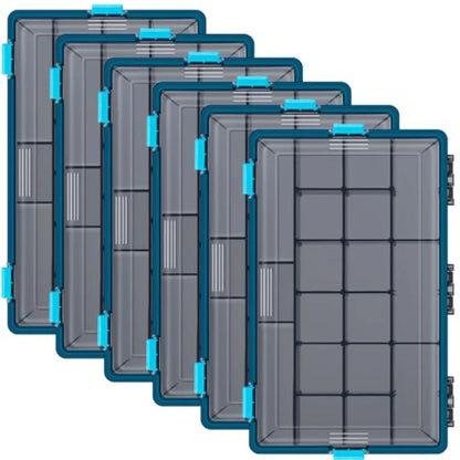 6 Pack Fishing Tackle Boxes Waterproof 3600 and 3700 Tackle Trays with Removable Dividers Plastic Storage Organizer Bait Vault