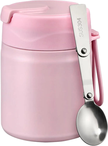 Insulated Vacuum Food Jar with Stainless Steel Spoon, Wide Mouth Thermo Leakproof Lunch Container for Hot Meals