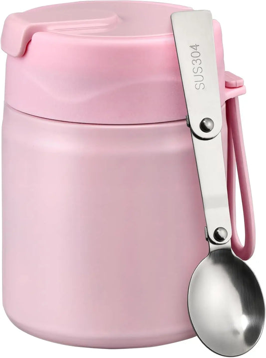 Insulated Vacuum Food Jar with Stainless Steel Spoon, Wide Mouth Thermo Leakproof Lunch Container for Hot Meals