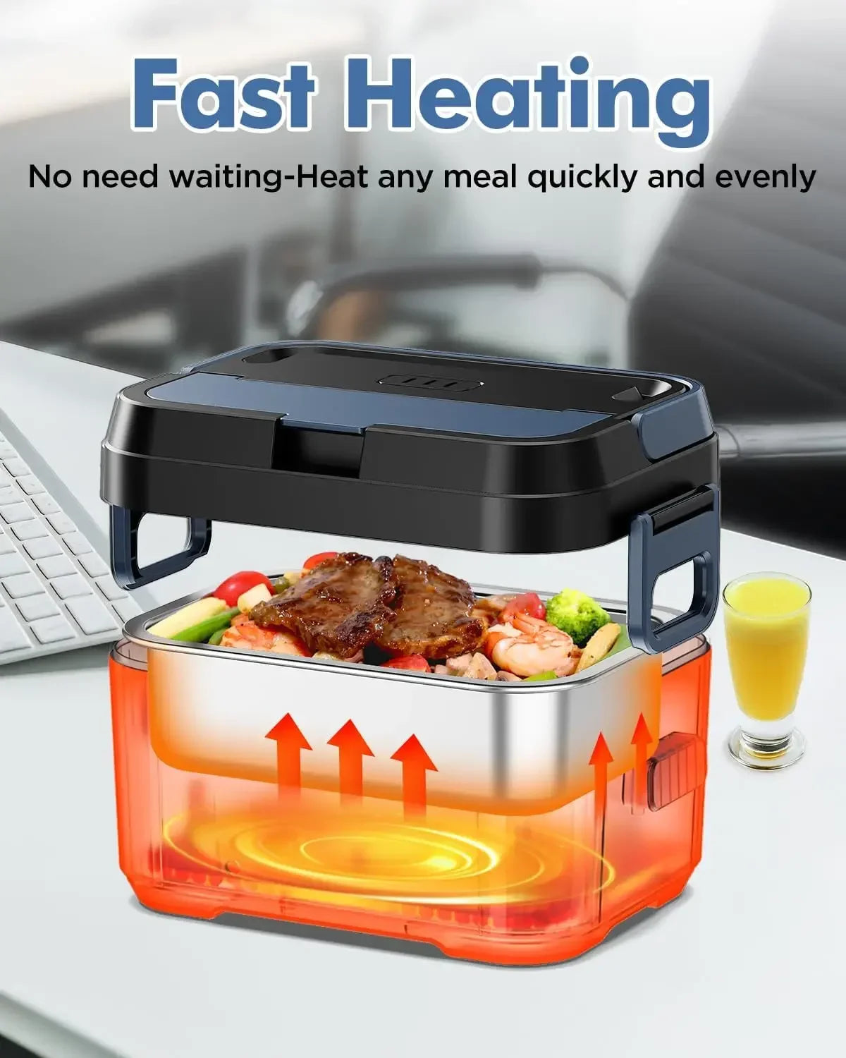 Cordless Electric Lunch Box for Adults, Men & Women – Rechargeable Self-Heating Food Warmer with 1.2L SS Container, Battery-Powe