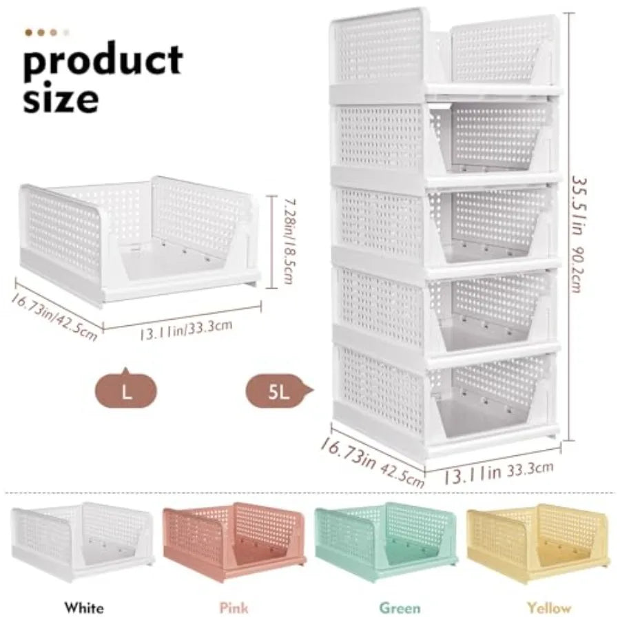 Stackable Closet Organizer Box, Multifunctional and Foldable Closet Storage Basket for Bathroom Kitchen Laundry Room Wardrobe S