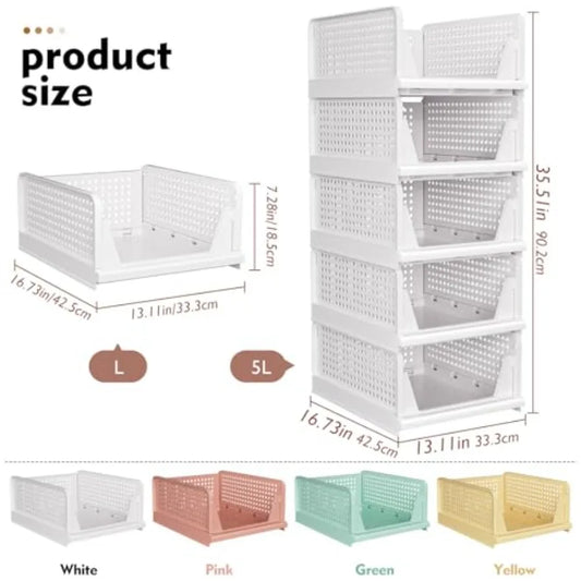 Stackable Closet Organizer Box, Multifunctional and Foldable Closet Storage Basket for Bathroom Kitchen Laundry Room Wardrobe S