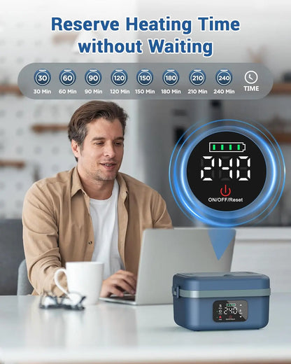 Upgraded Cordless Heated Lunch Box, 16000mAh Rechargeable, 1L Stainless Steel Container for Work & Travel