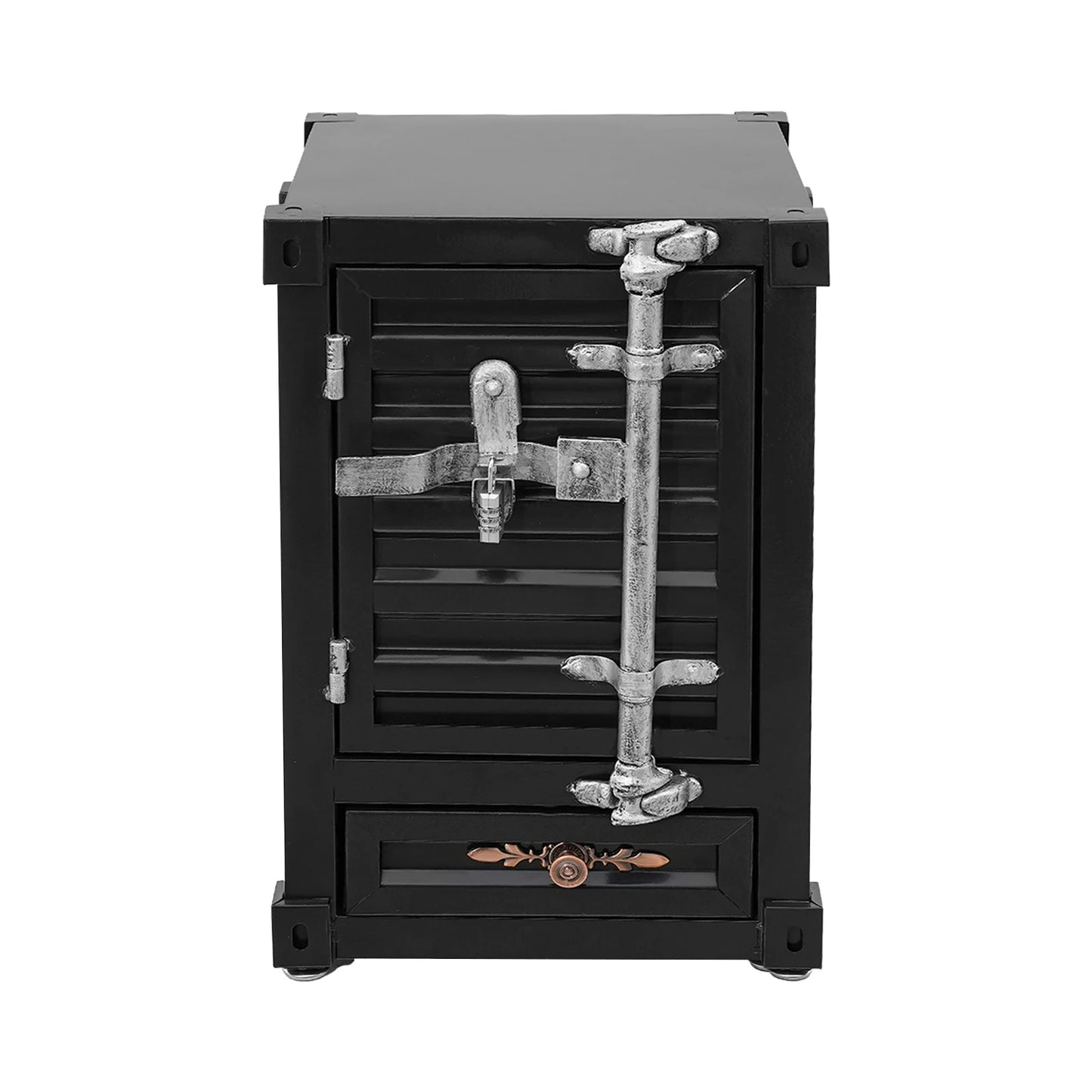Industrial Style Side Table, Password Lock Container, Multi Storage End Table with Drawer 12.6x12.6 Inch for Home Office