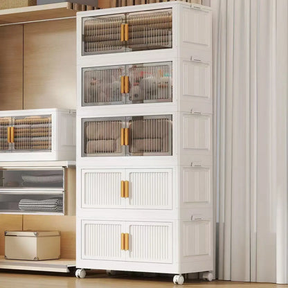 Oversized 3-5 Tier Foldable Storage Cabinet with Wheels, No Assembly Magnetic Doors Organizer for Living Room, Bedroom & Office