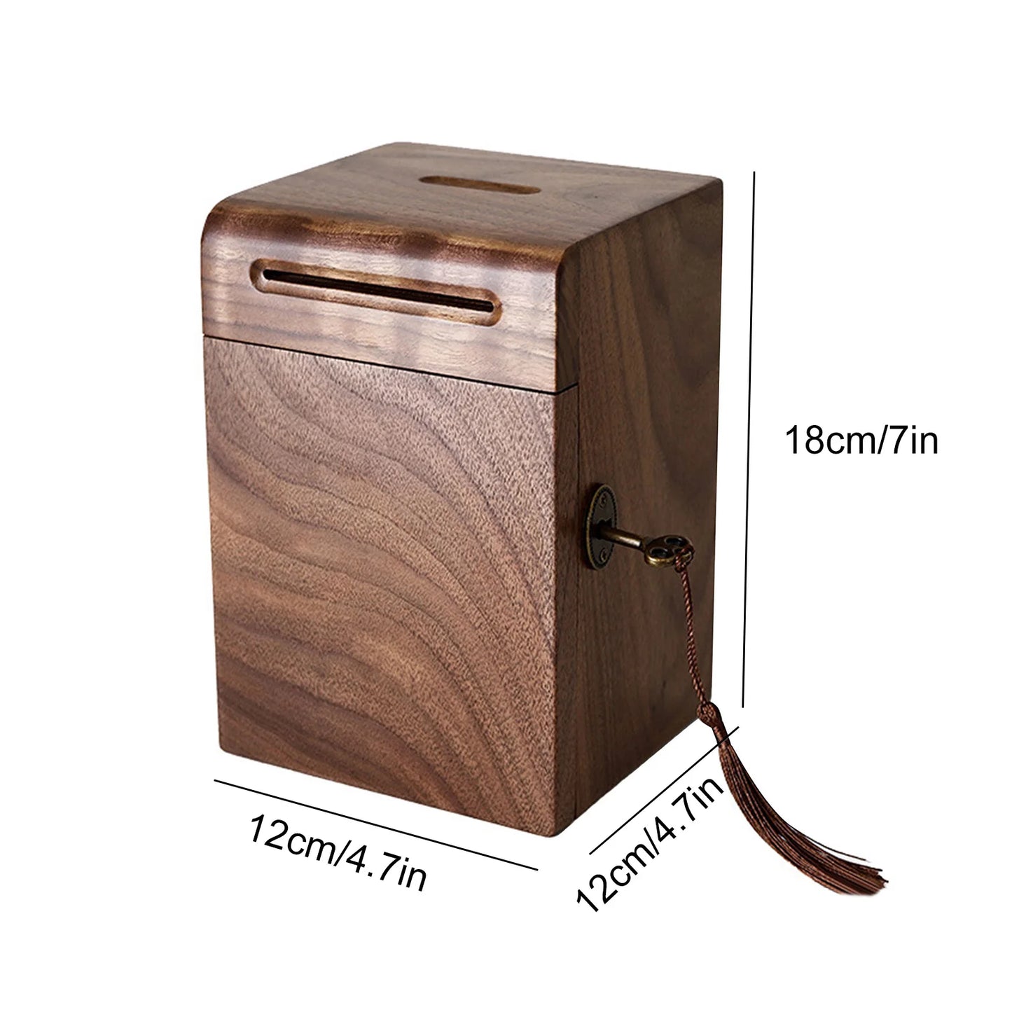 Wooden Piggy Bank with Key Fringe Lock Creative Bulk Coin Can Multi-Purpose Household Money Saving Box for Adults & Kids