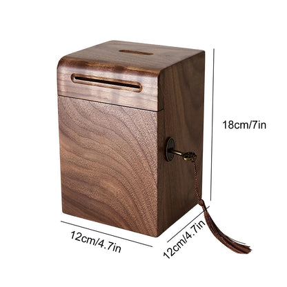 Wooden Piggy Bank with Key Fringe Lock Creative Bulk Coin Can Multi-Purpose Household Money Saving Box for Adults & Kids