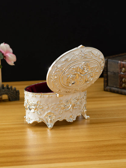 European Vintage Jewelry Box Small Gold-plated Metal CreativeHand-painted High-end Rose Jewelry Storage Box Cotton Swab