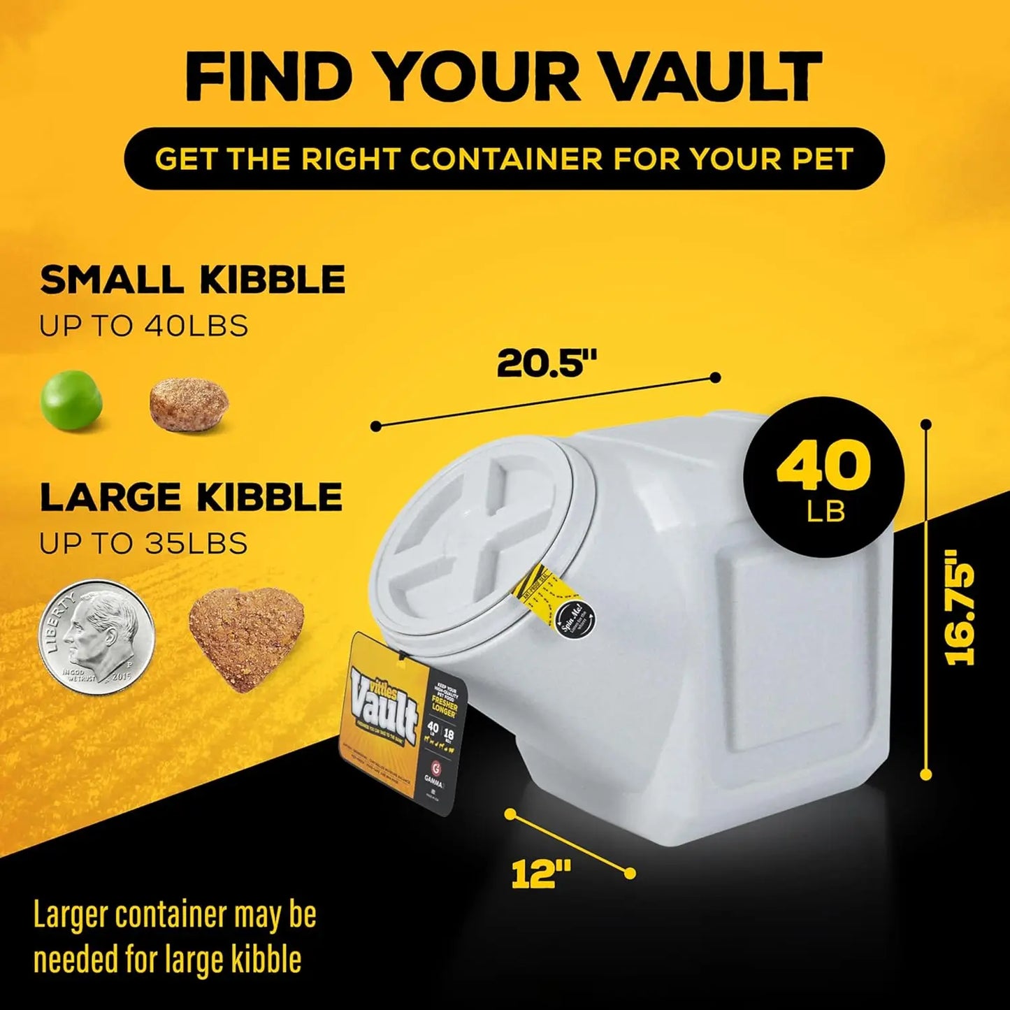 Stackable Dog Food Storage Container with Sealing Lid, Holds Up to 40 lbs Dry Pet Food, USA-Made - [20.5"L x 12"W x 16.75"H]