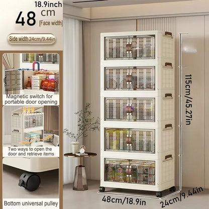 Stackable Plastic Storage Cabinet - Large Capacity with Doors & Wheels, Easy to Assemble, Closed Durable Design, for Bedroom