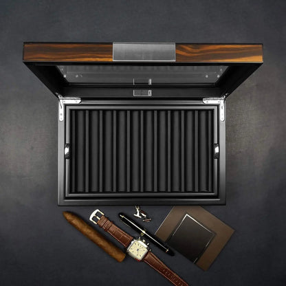 Ebony Wood Pen Display Case with Glass Window, Holds 20 Fountain Pens, Luxury Organizer for Collectors