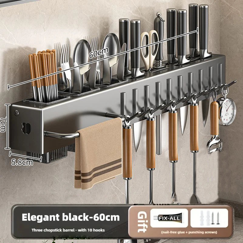 60cm Wall-mounted Kitchen Organizer Shelf Spice Storage Rack Kitchen Knife Holder Wall Seasoning Chopstick Spoon Shovel Storage