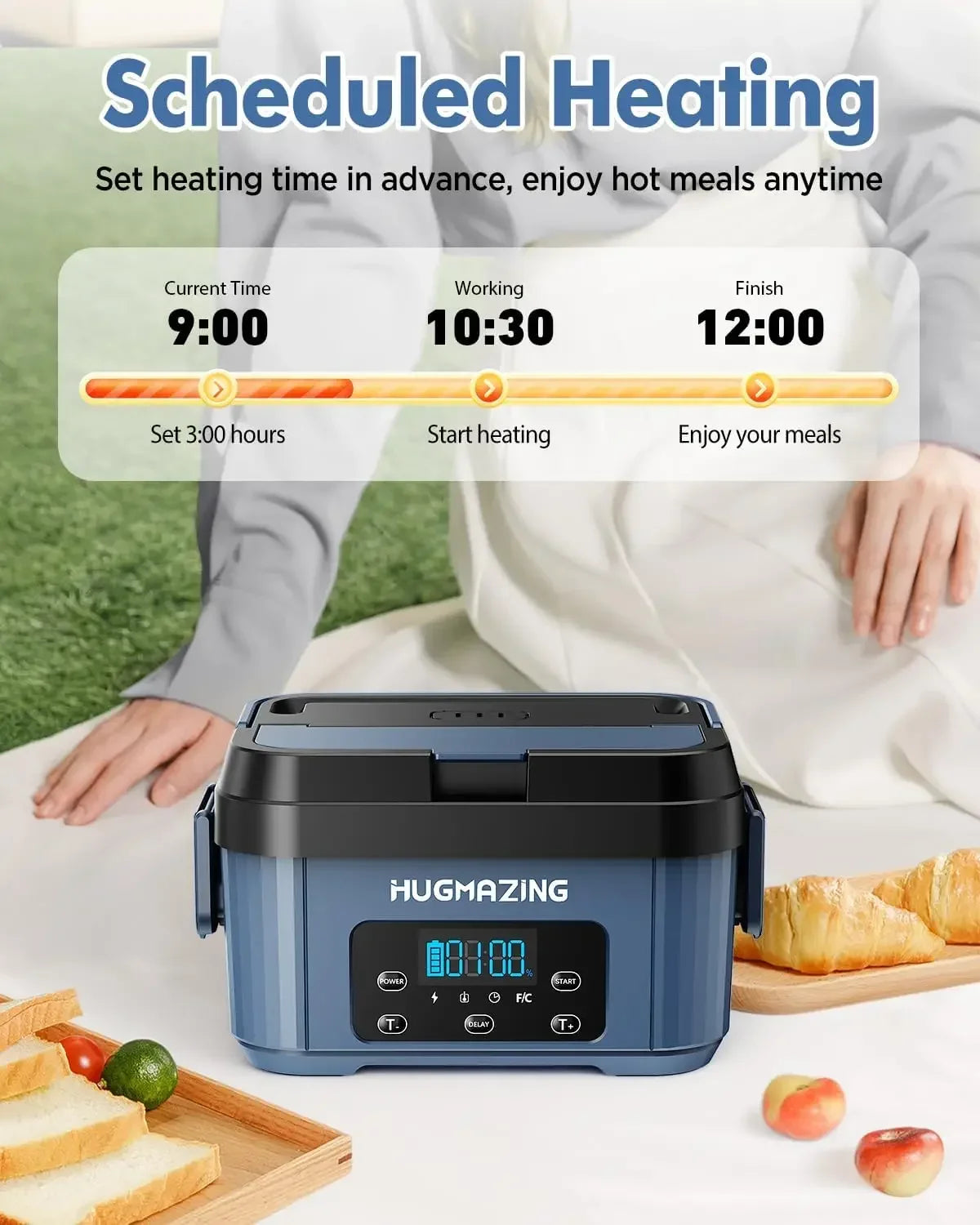 Cordless Electric Lunch Box for Adults, Men & Women – Rechargeable Self-Heating Food Warmer with 1.2L SS Container, Battery-Powe