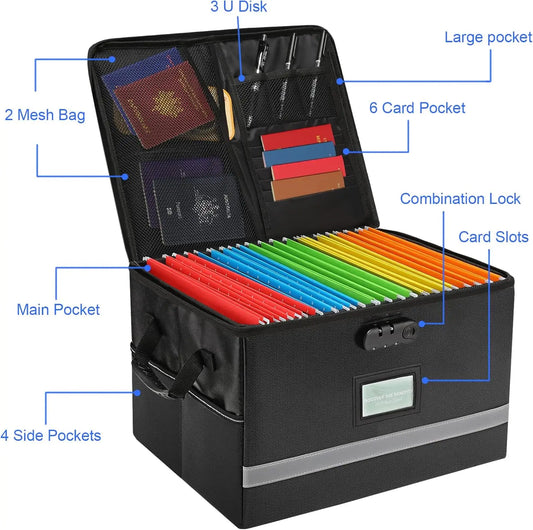 Fireproof Document Organizer Box with Lock, Portable File Storage Container for Home Office