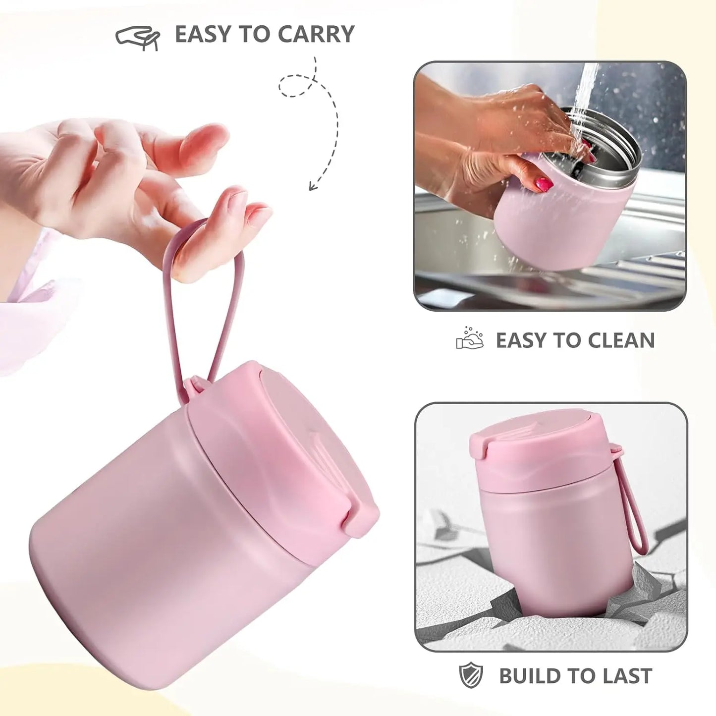 Insulated Vacuum Food Jar with Stainless Steel Spoon, Wide Mouth Thermo Leakproof Lunch Container for Hot Meals