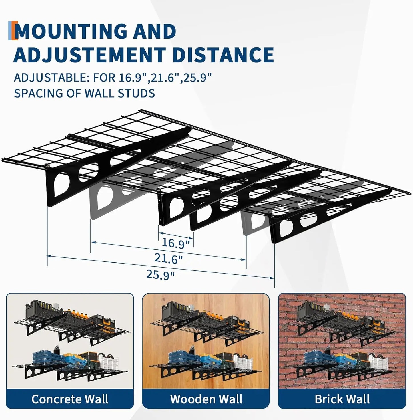 2 Pack 2x6Ft Garage Shelving Wall Mounted,  24"x72" Wall Shelf Garage Storage Rack Floating Shelves for Warehouse, Laundry
