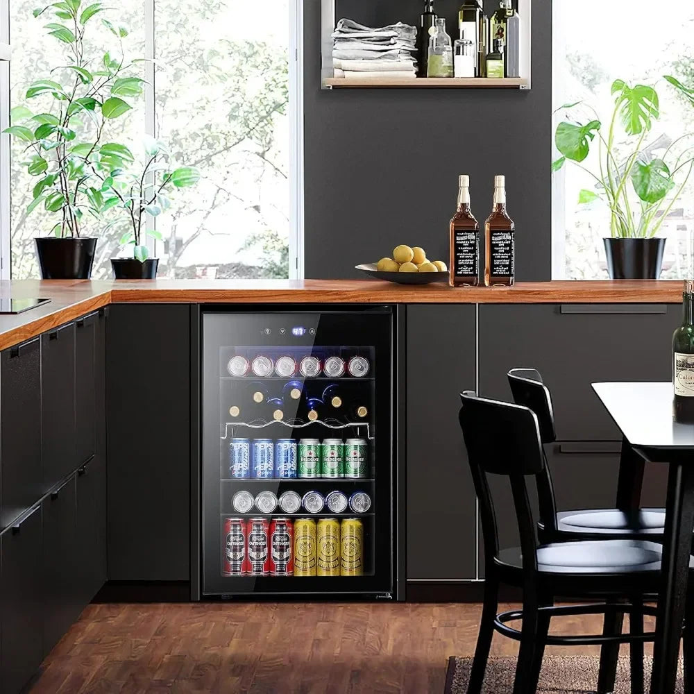 4.5 Cu.ft Beverage Refrigerator and Cooler, 145 Can Mini Fridge Glass Door,Digital Temperature Display for Soda, Beer or Wine,