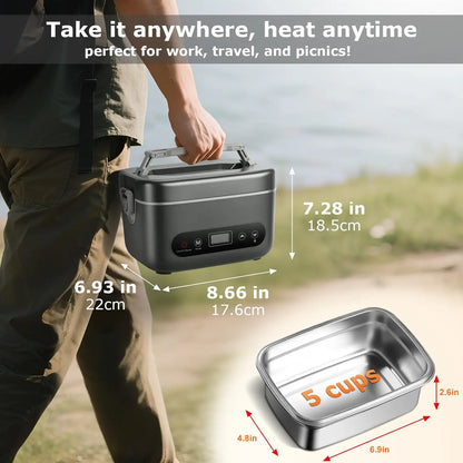 1.2L Cordless Electric Lunch Box with 5-Sided Heating, Auto Temp Control, Leakproof & BPA-Free for Office, Truck, Outdoors