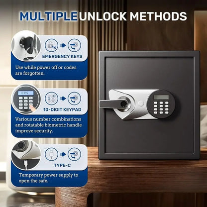 Biometric Handgun Safe 1.8 Cubic Feet - Quick Access Fingerprint Security Lock Box for Firearms and Valuables with Dual Alarm Sy
