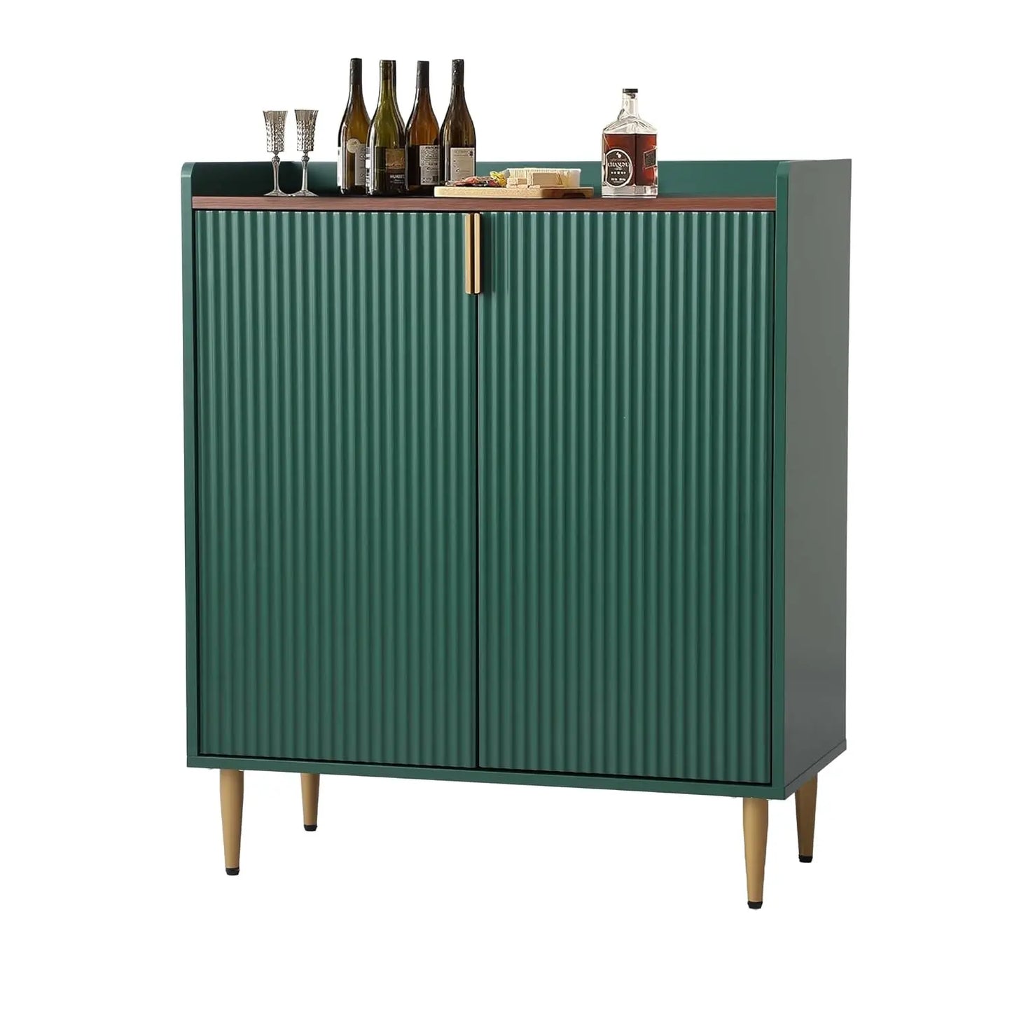 Green Coffee Bar Cabinet, 37" Buffet Cabinet with Fluted Texture Liquor Cabinet with Wine Racks for Home Living, Customized