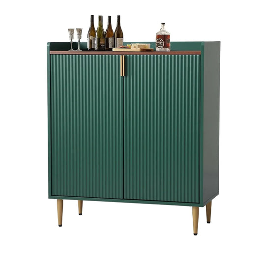 Green Coffee Bar Cabinet, 37" Buffet Cabinet with Fluted Texture Liquor Cabinet with Wine Racks for Home Living, Customized