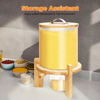 5L Clear Glass Cereal Dispenser, Cereal Storage Containers with Sealed Bamboo Lid for Rice Nuts Coffee Beans