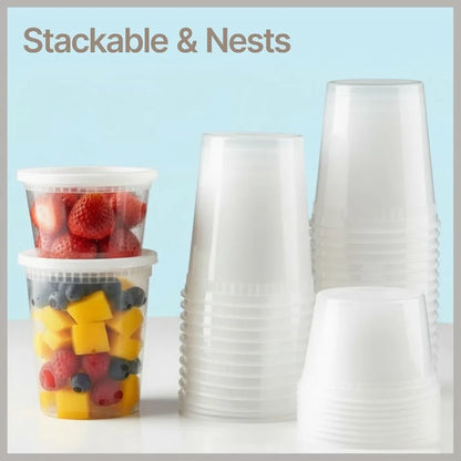 Bakken Plastic Deli Containers with Lids 8oz 100 Pack Leak-Proof Food Storage for Soup Meal Prep Slime Stackable Freezer Microw