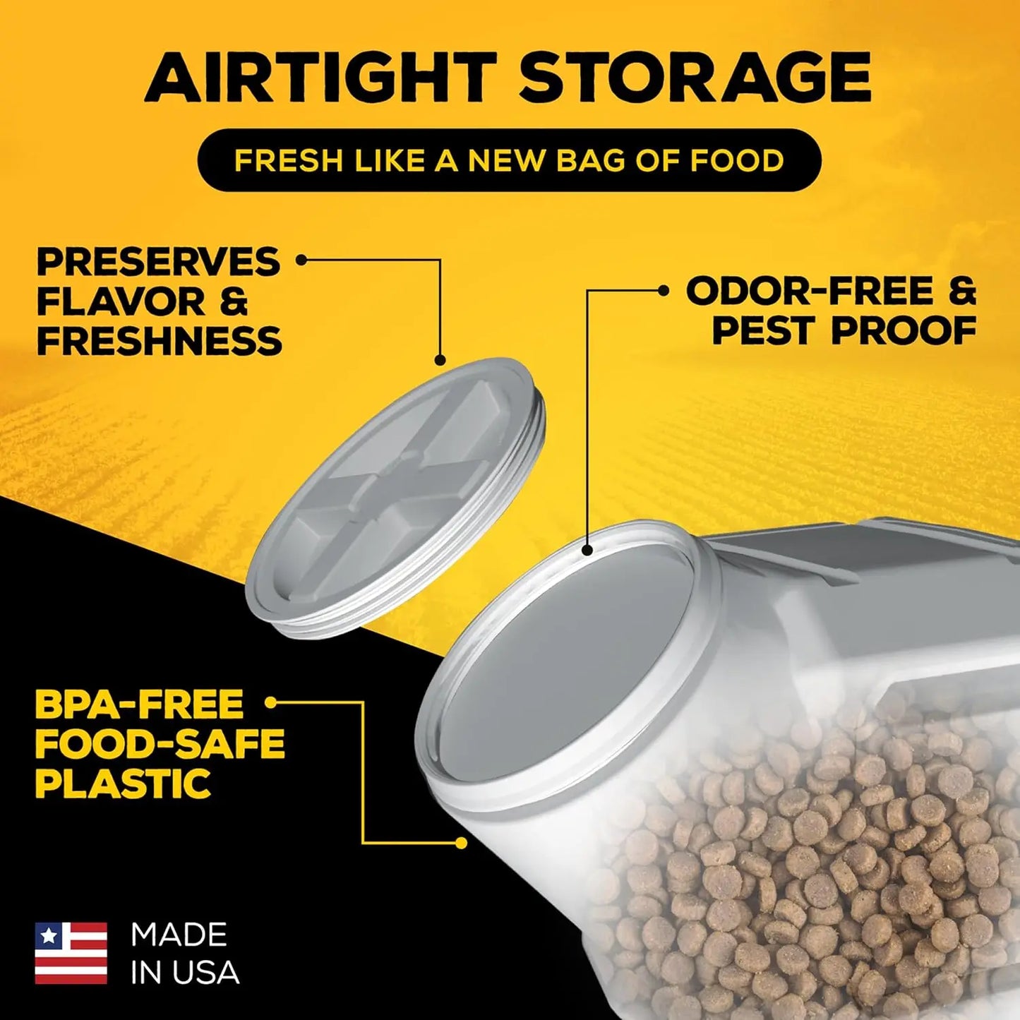 Stackable Dog Food Storage Container with Sealing Lid, Holds Up to 40 lbs Dry Pet Food, USA-Made - [20.5"L x 12"W x 16.75"H]