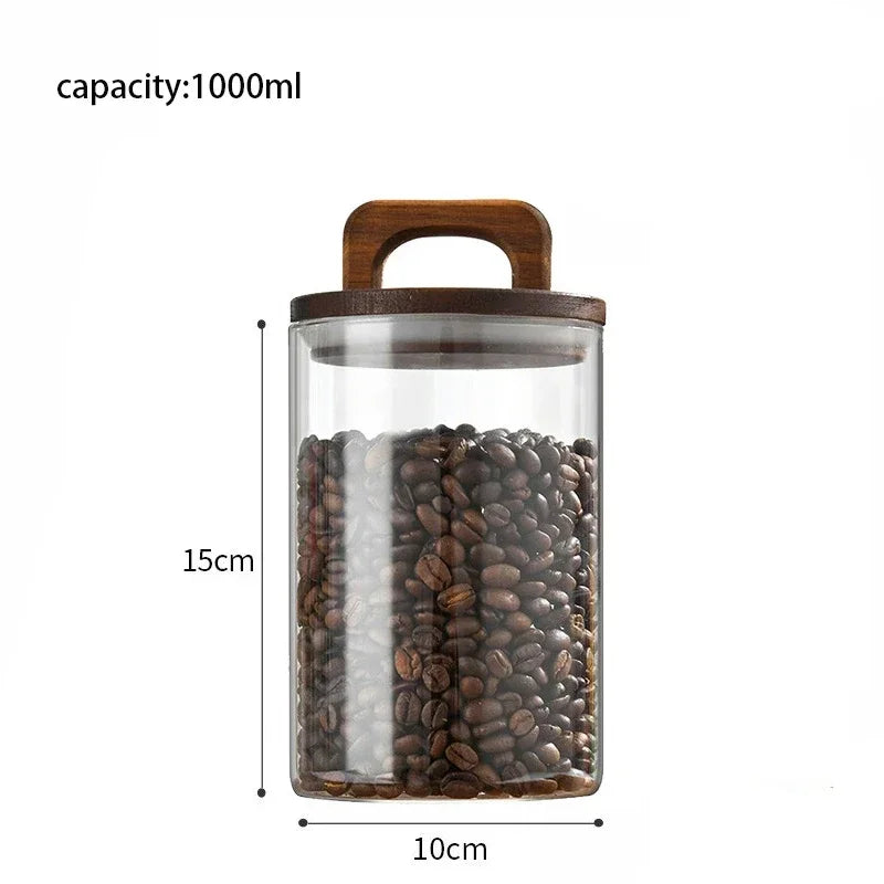 Clear Glass Jar with Bamboo Lid Airtight Canister Food Storage Container for Loose Tea Coffee Bean Sugar Salt Kitchen Organizer