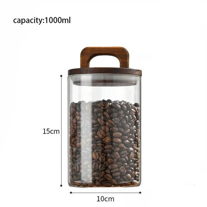 Clear Glass Jar with Bamboo Lid Airtight Canister Food Storage Container for Loose Tea Coffee Bean Sugar Salt Kitchen Organizer