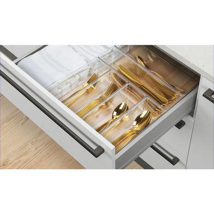 6 Piece Kitchen Drawer Organizer Set Modular Storage Bins BPA Free Clear Plastic Utensil Organization Solution