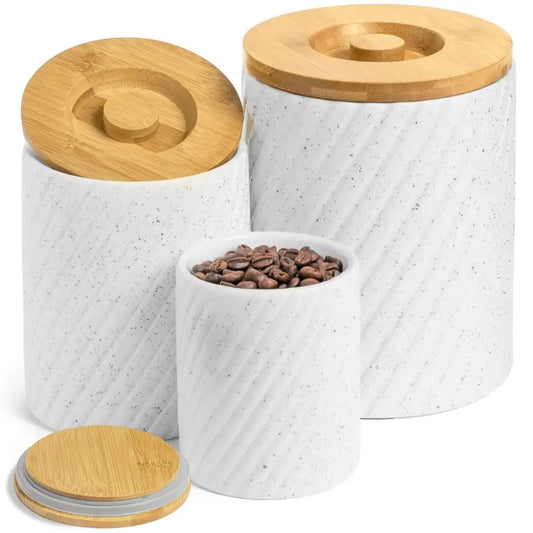 Canister Set for Kitchen Countertop amp Pantry 3 Airtight Food Storage Containers for Flour, Sugar amp More Durable White Cerami