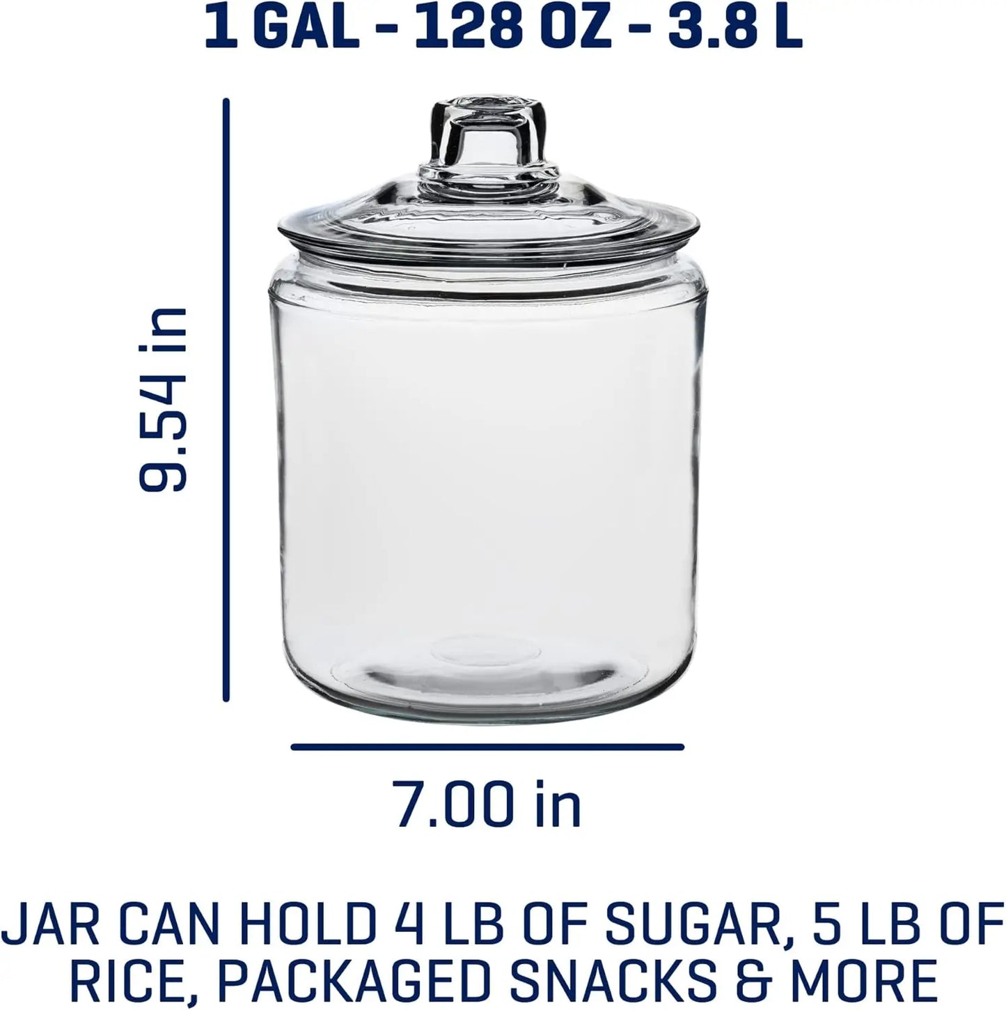 Set of 2 Large Glass Jars with Lids, 1 Gallon Capacity for Kitchen Storage