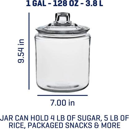 Set of 2 Large Glass Jars with Lids, 1 Gallon Capacity for Kitchen Storage
