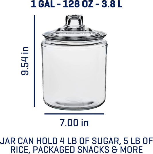 Set of 2 Large Glass Jars with Lids, 1 Gallon Capacity for Kitchen Storage