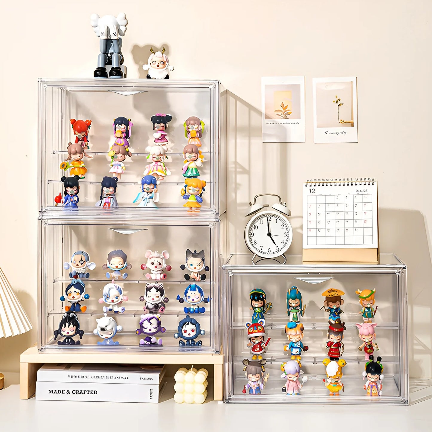 Clear Display Box Stackable Plastic Dustproof Storage Bins Figures Display Collectibles Bag Cosmetic Show Case with Interlayers