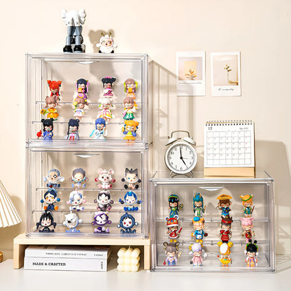 Clear Display Box Stackable Plastic Dustproof Storage Bins Figures Display Collectibles Bag Cosmetic Show Case with Interlayers