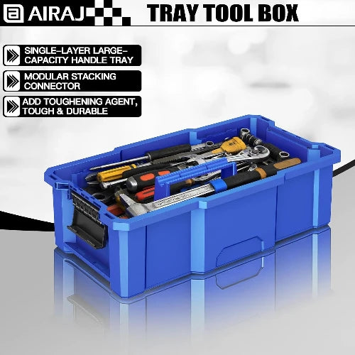 20” Rolling Tool Box with Wheels, 3-Tier Portable Stackable for Garage Storage, with Removable Cup Holder (20”W×12”D×35”H)