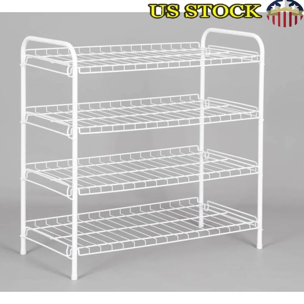 4-Tier Freestanding Steel Wire Shoe Organizer Rack Holds Up to 12 Pairs Sturdy Storage Solution Sneakers Loafers Flats Easy