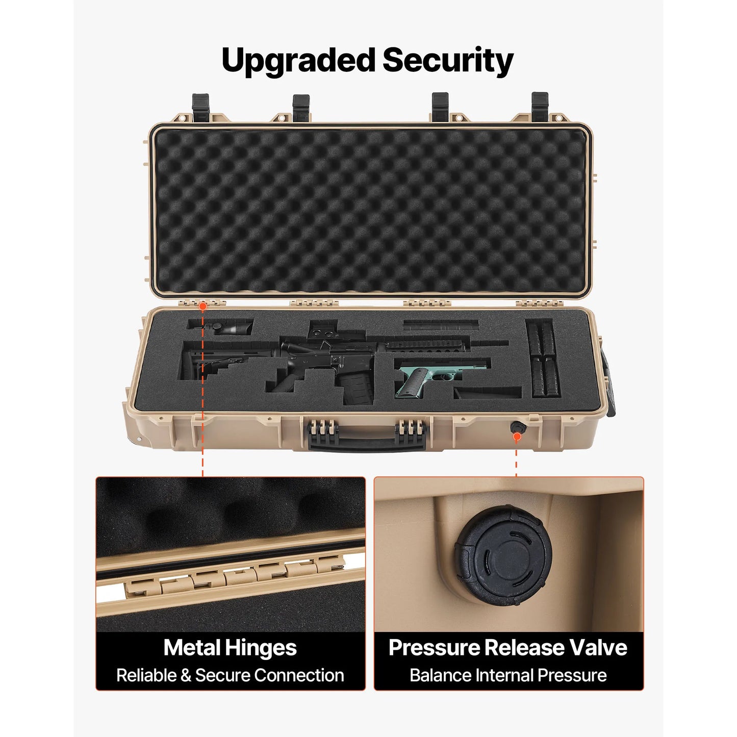 SucceBuy Hard Rifle Case Lockable Rifle Case with Pre-cut Foams Wheels IP67 Waterproof Pistol Storage Cases for Rifles Shotguns