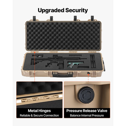 SucceBuy Hard Rifle Case Lockable Rifle Case with Pre-cut Foams Wheels IP67 Waterproof Pistol Storage Cases for Rifles Shotguns
