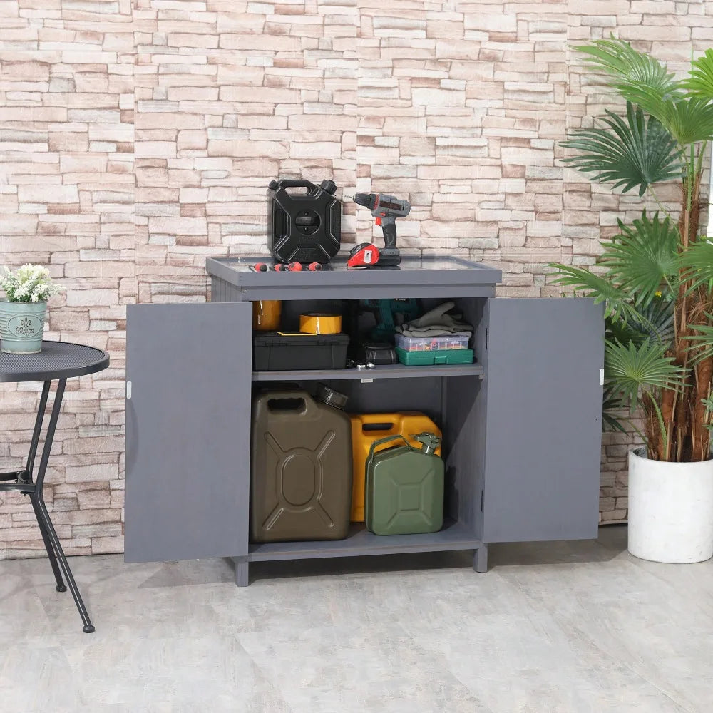 Garden Storage Cabinet Outdoor Tool Shed with Top and Two Shelves